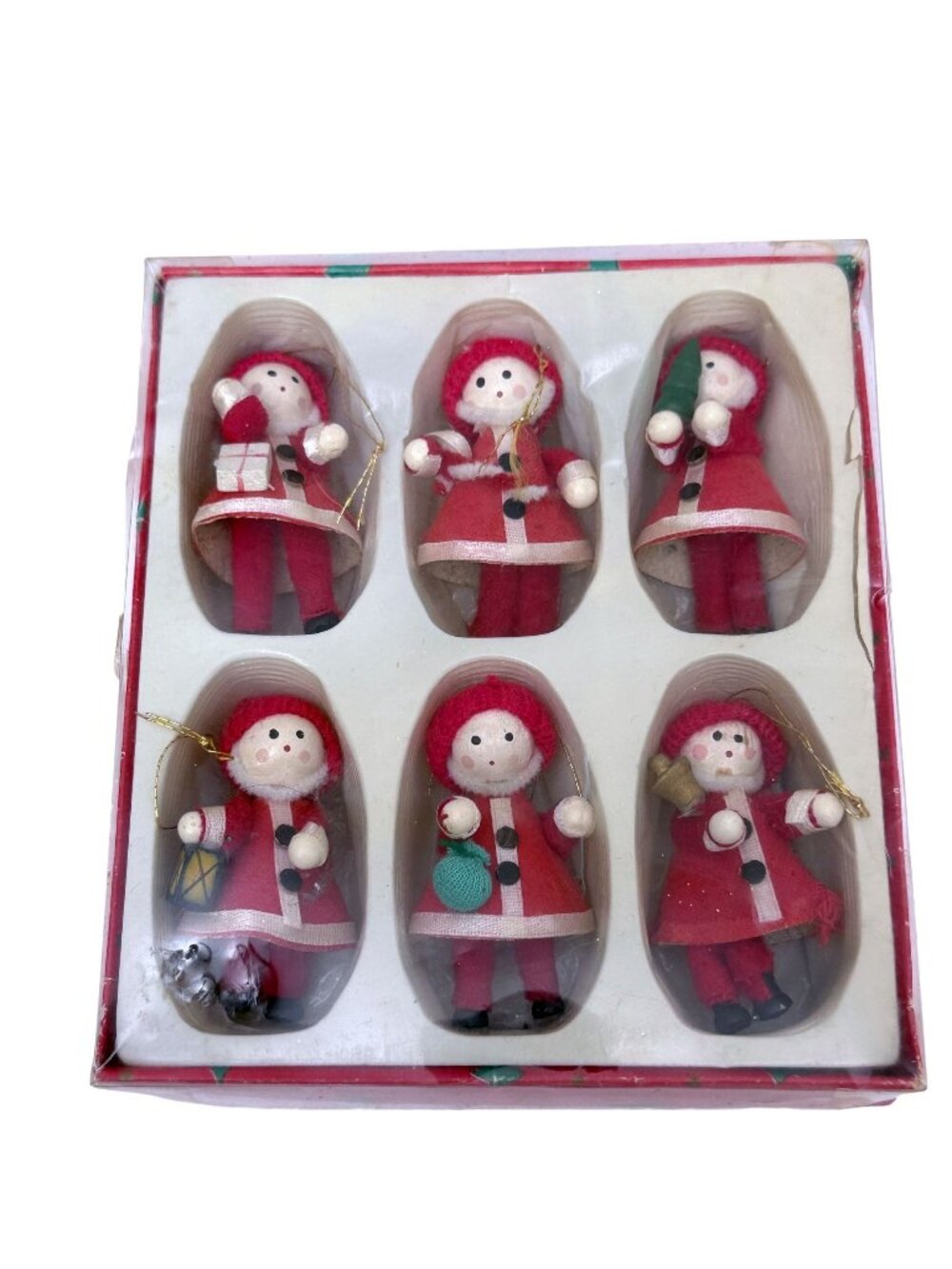 KURT ADLER Mini Christmas Ornaments Set of 6 Vintage Santa Folk Art Holiday 2.25